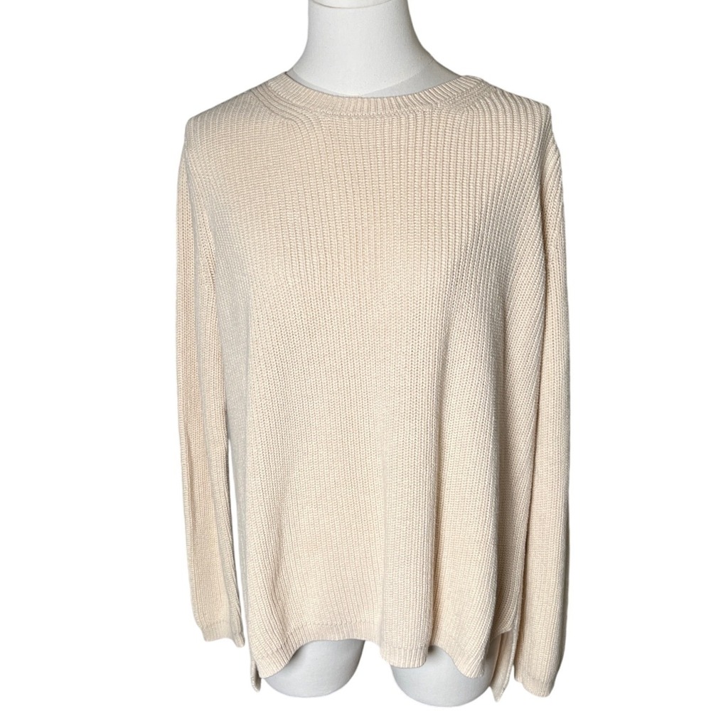 525 America Ribbed Cotton Sweater Cream Minimalist Knit‎ Women XS